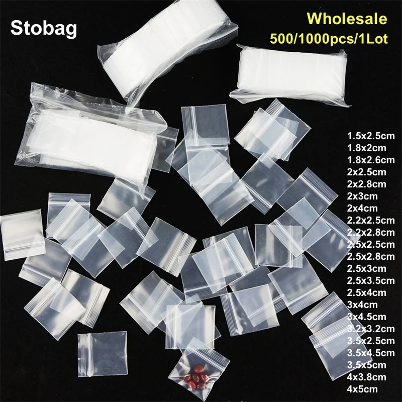 

StoBag 500/1000pcs Wholesale Transparent Mini Ziplock Bags Small Sealing Jewelry Food Packaging Clear Pouches Storage Plastic