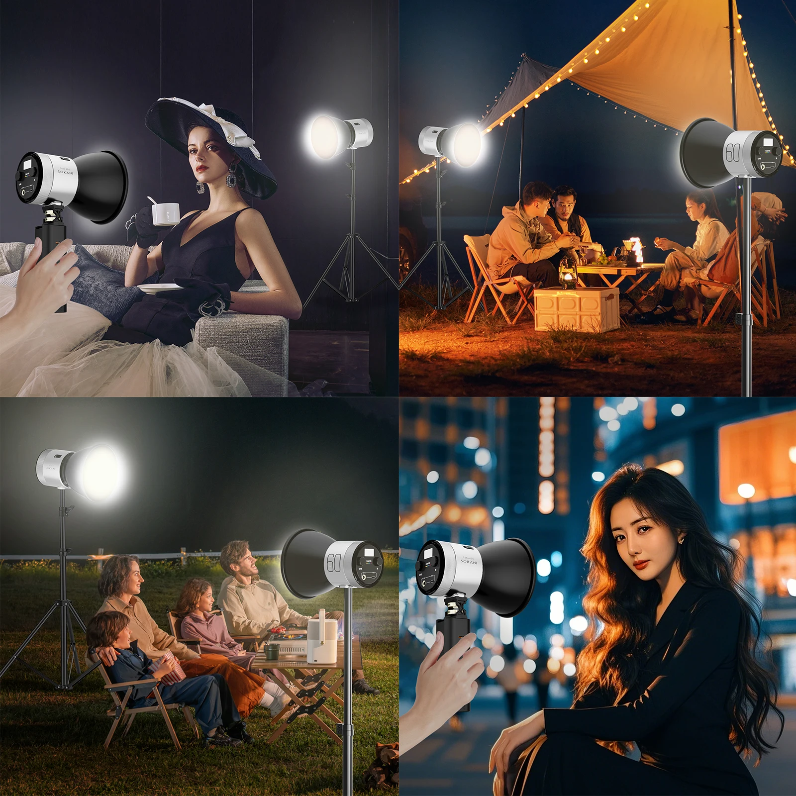 Sokani Cola 60c 60W RGB LED الفيديو الضوئي APP التحكم 4 رموز الضوء بوينز جبل الإضاءة للتصوير الفوتوغرافي تسجيل الفيديو