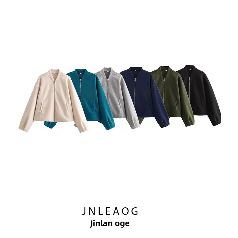

JNLEAOG Autumn New Women's Soft Pilot Jaet 6 Colors Bule Casual Loose Fit Polyester Long Sve Zipper Pure Color