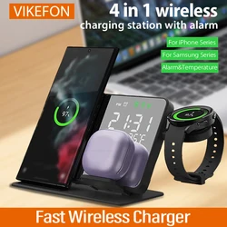 3 in 1 Wireless Charger For Samsung Galaxy Watch 6 5 Pro Fast Charging Station For Galaxy S24 S23 S22 Alarm Clock Chargers Stand