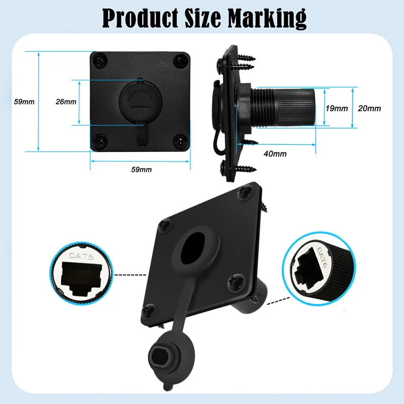 IP65 waterproof CAT6 network panel, Class 6 RJ45 through wall female socket outdoor network port connector