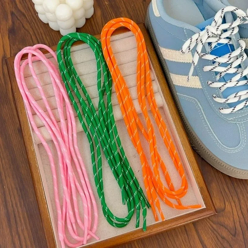 DIY Colorful Diagonal Dots Round Rope Shoelaces Coarse Weave Polyester Shoes Laces for Women Men Sports Casual Sneaker Shoes