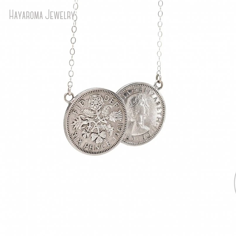 

10 шт., ожерелье с монетами Элизабет в британском стиле Sixpence, свадебный подарок, цепочка из нержавеющей стали, ювелирные изделия-трилистник с розой-пореком