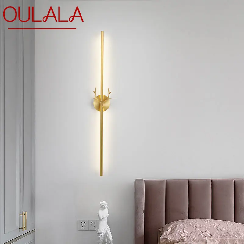 OULALA-tira de luz LED dorada moderna para decoración de pasillo, cama y sala de estar, candelabro de cobre especialmente creativo, 3 colores