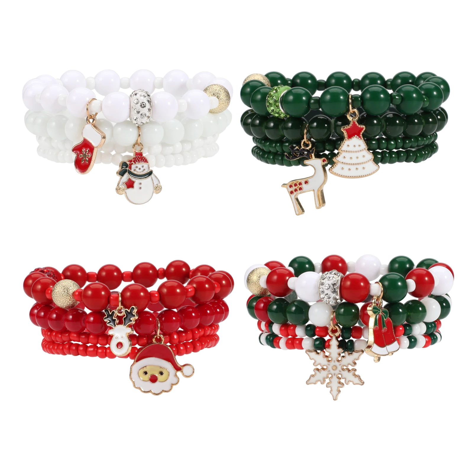 Christmas Bracelets bell Snowflake Christmas Tree Beaded Stretch Bracelet for Women Girls Thanksgiving Xmas Holiday Party Gifts