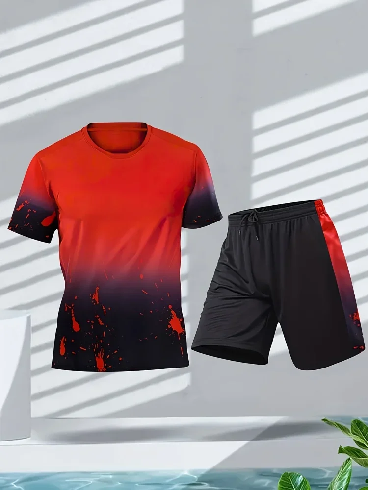 

Summer Men T-Shirts Sets Outdoor Run Fitness Clothing Fashion Sports Short Sleeve Top Shorts Suit Daily Leisure Two-Piece Outfit