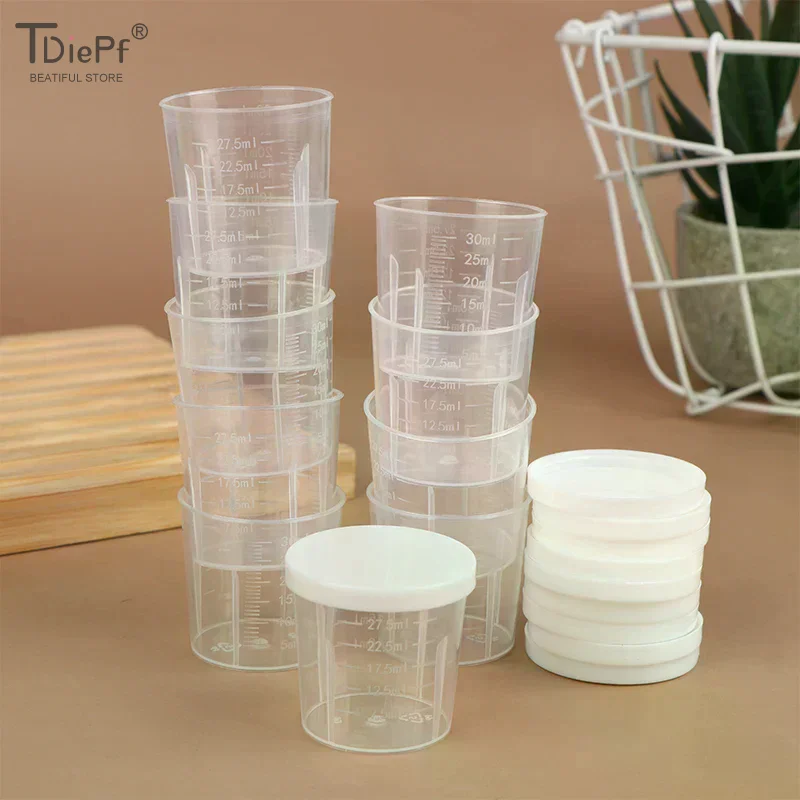 10PCS Plastic 20/30/50/100ml Clear Liquid Pill Measuring Cups With Lids Travel Pill Organizer Cup Container For Liquid Medicine
