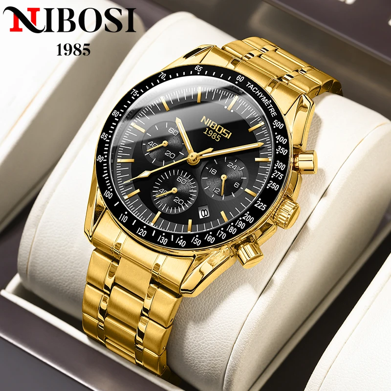 Reloj NIBOSI de lujo para hombre, reloj de cuarzo luminoso de acero inoxidable, cronógrafo de negocios, relojes con calendario para hombre, reloj para hombre