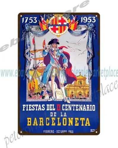 decor shopping 1953 Fiestas del II Centenario de la Barceloneta metal tin sign