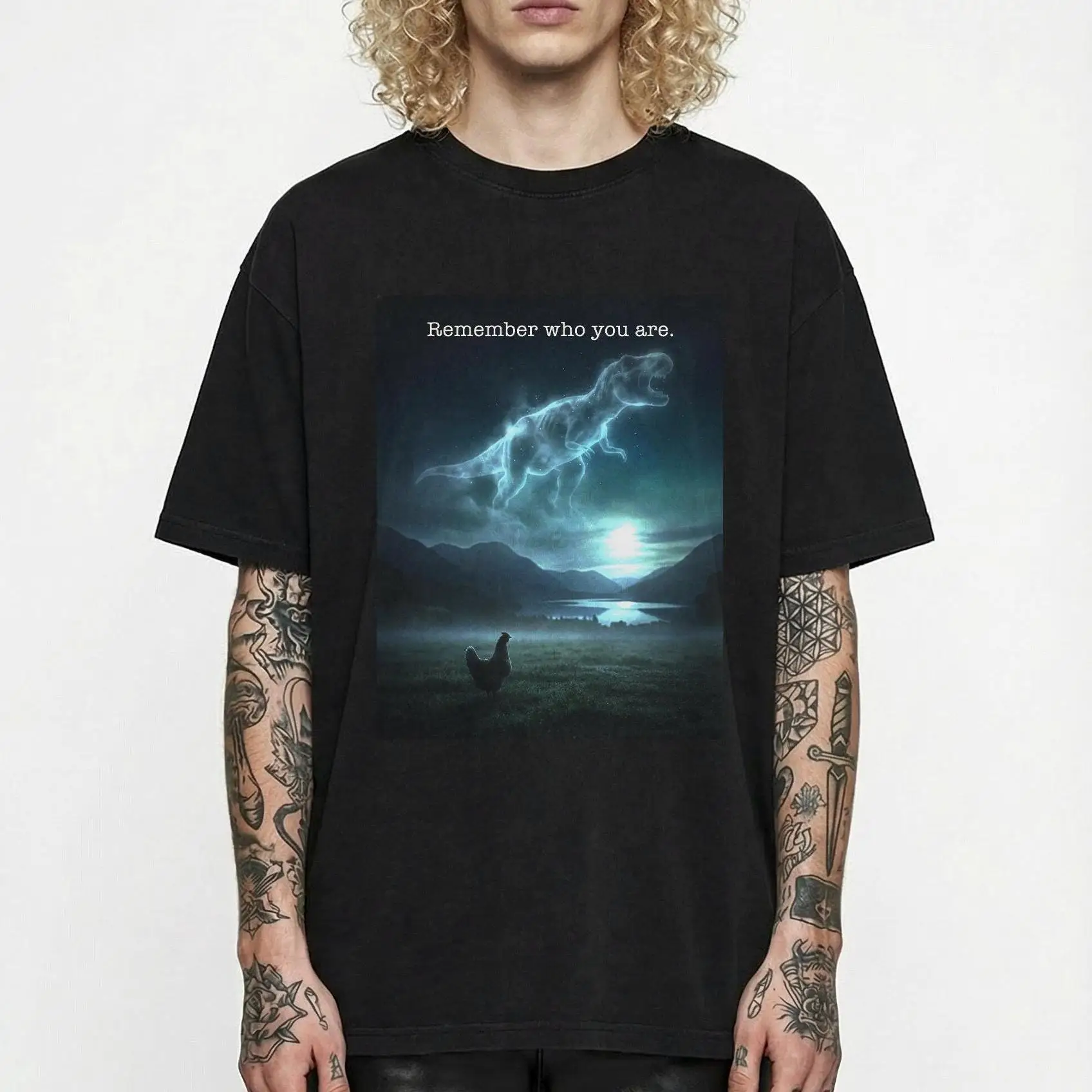 T-shirt Souviens-toi de qui tu es, T-shirt rétro Trex, T-shirt drôle avec blague sur l'évolution, T-shirt poulet dinosaure, T-shirt poulet amusant
