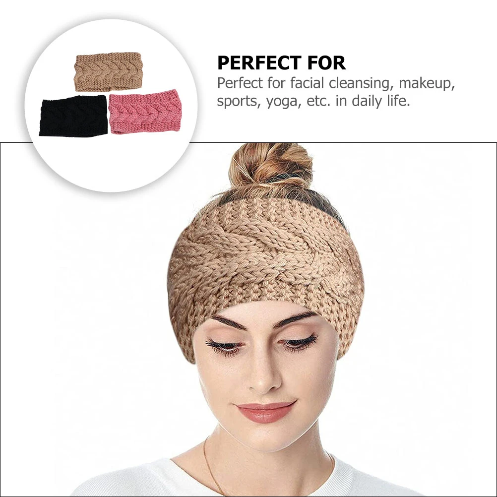 

3pcs Woolen Yarn Headb Woven Knitting Keep Warm Acrylic Women Arrow Hair Decor Stylish Thermal Elastic Facial