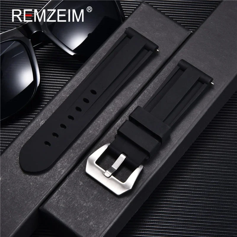 REMZEIM 22mm 24mm 26mm Rubber Silicone Watch Band High Quality Strap Brand Watchband Men Replacement Wrist Watch Accessories