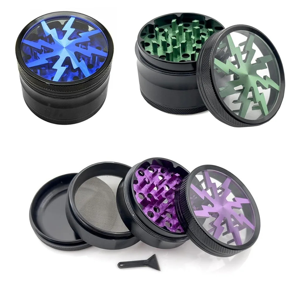 

Metal Grinder 63MM 4 Layer Aluminum Alloy Herb Cutter Flash Latest Transparent Spice Crusher Accessories