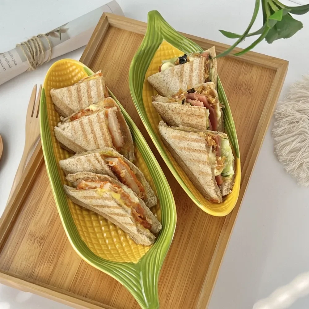 Cartoon Creative Hand-Painted Corn Ceramic Plate Relief Personalized Trend Fruit Plate Snack Plate Refreshment 2PCS