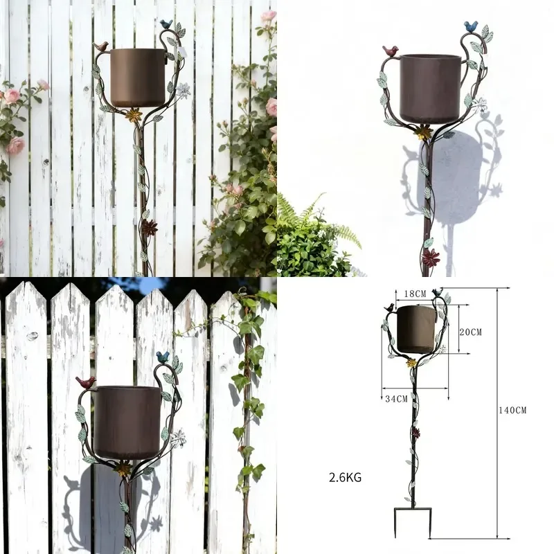 American Wrought Iron Outdoor Flower Pot Stand Creative Metal Bird Feeder Plant Holder for Courtyard Garden Park Decoration