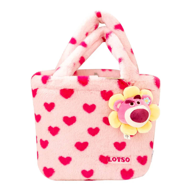 Genuine Disney Strawberry Bear Handbag Cute Three-eyed Boy Plush Bag Stitch Women's One-shoulder Plush Bag Messenger Tote Bag