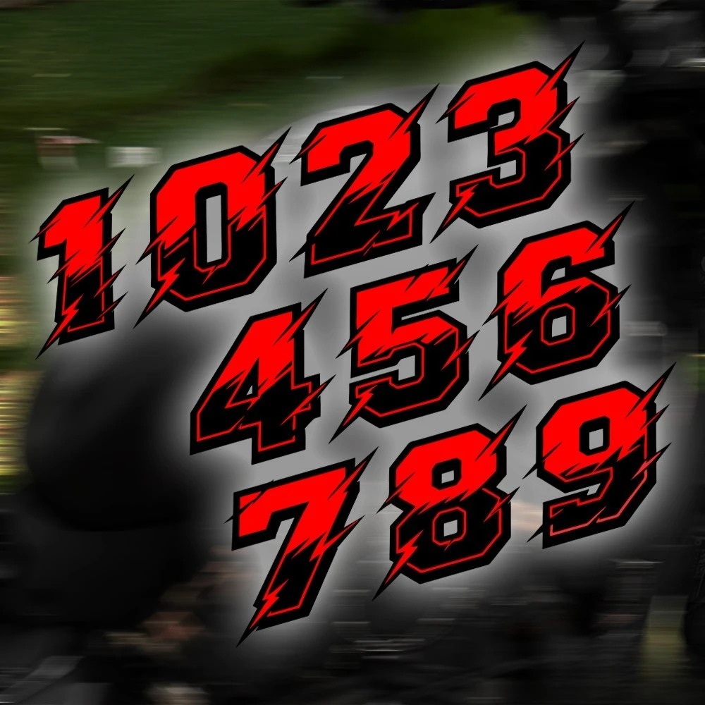 2Pcs/Set Red Black Lightning Number 0-9 Waterproof Racing Vinyl Stickers 2 Sizes For Car Motorcycle