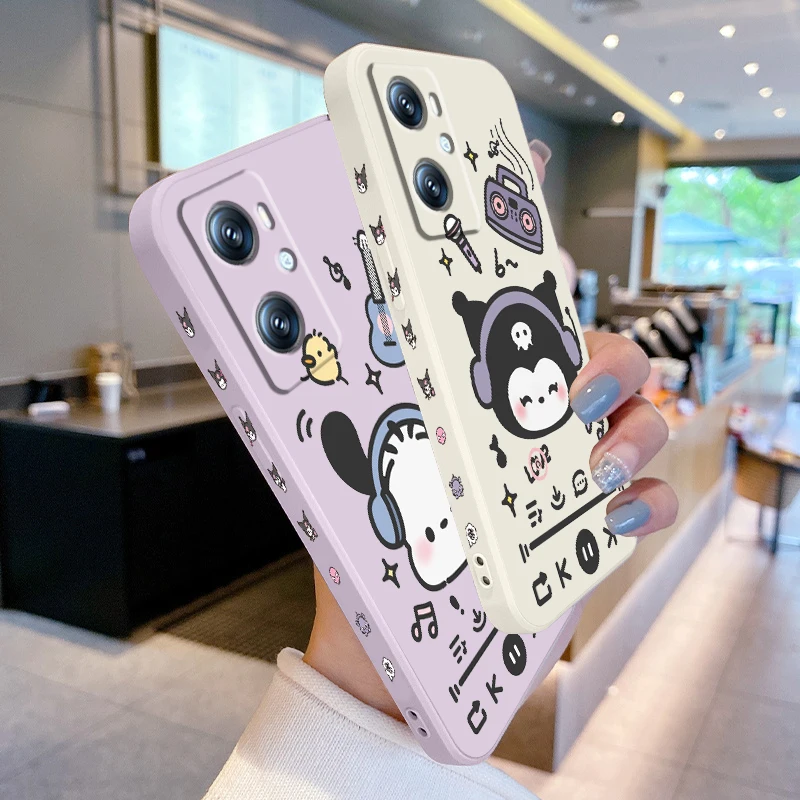 Sanrio Kuromi Pacha Dog Liquid Left Rope For OPPO Find X6 X5 X3 A98 A96 A94 A93 A77 A76 A74 A72 A57 A53 A16 5G Soft Phone Case