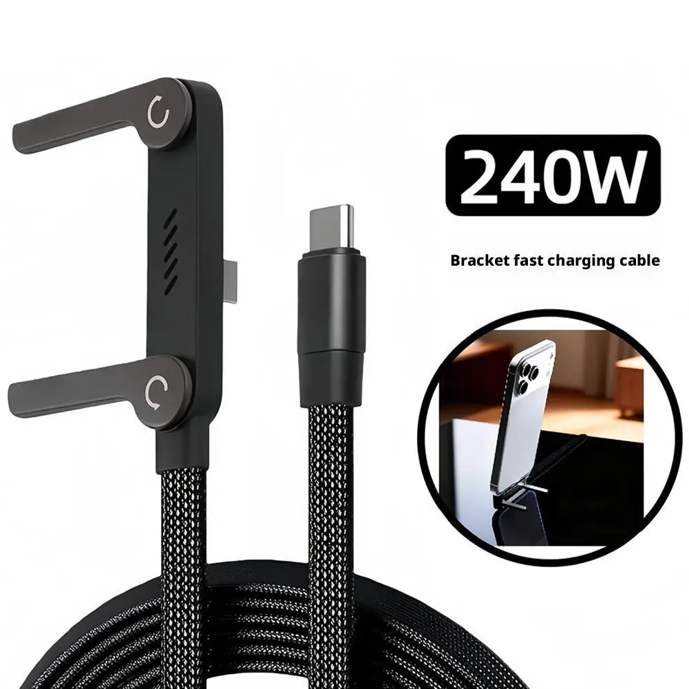 Foldable Charging Cable With Integrated Stand Fast Charging Cable Phone Tablet 240W Ultra-Fast Data Cable Phone Holder