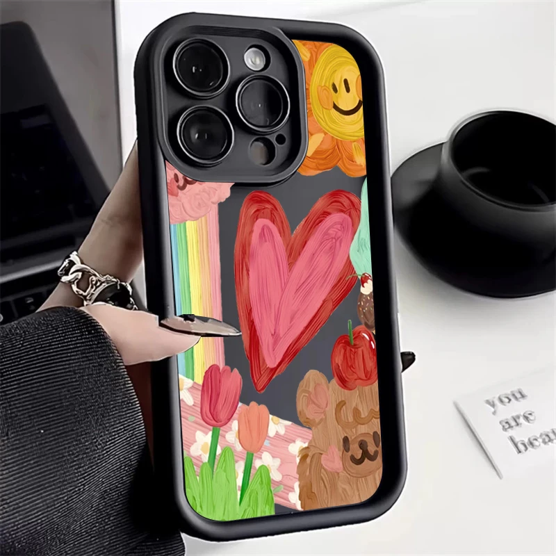 Love Flower Bear Rainbow Silicone Case For Samsung Galaxy S24 S23 Ultra S22 Plus S21 FE A15 A35 A55 A34 A54 A33 A53 A52 5G Cover