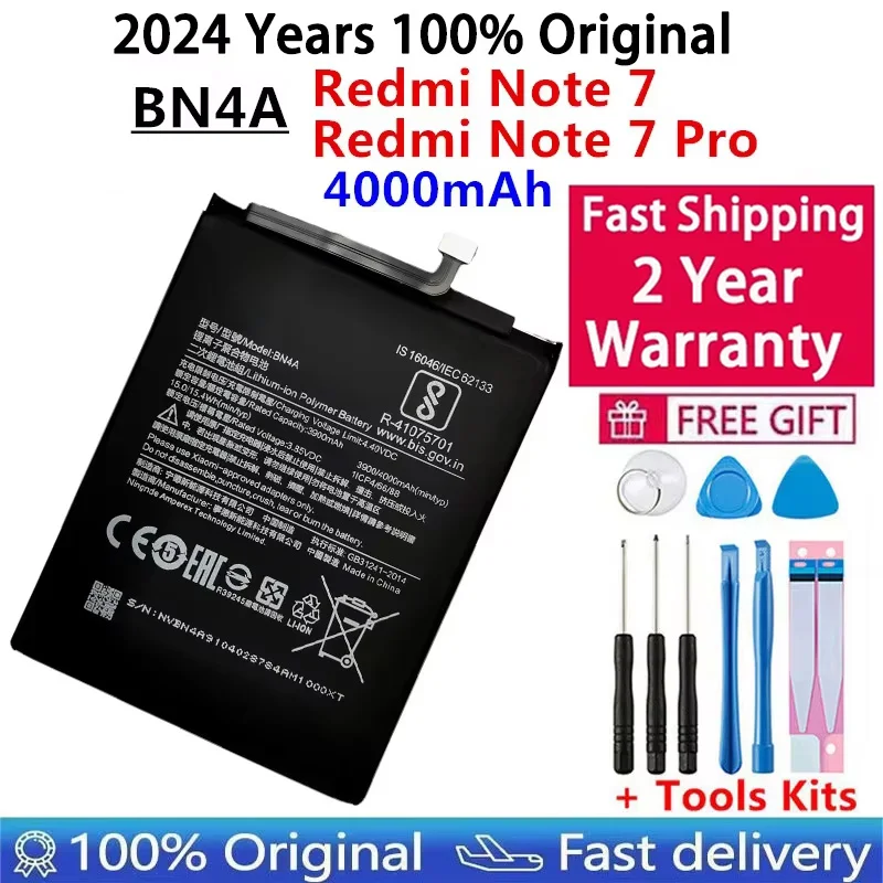 

2024 Years 100% original Battery 4000mAh BN4A For Xiaomi Redmi Note7 Note 7 Pro M1901F7C Genuine Phone Batteries Fast Shipping