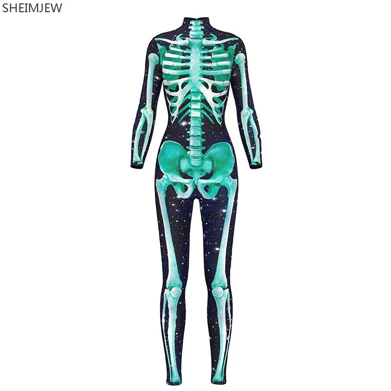 3D Printing Long Sleeve Fitness Bodysuit Festival Christmas Halloween Cosplay Costume Skull Jumpsuit Sexy Zentai Suit for Adult