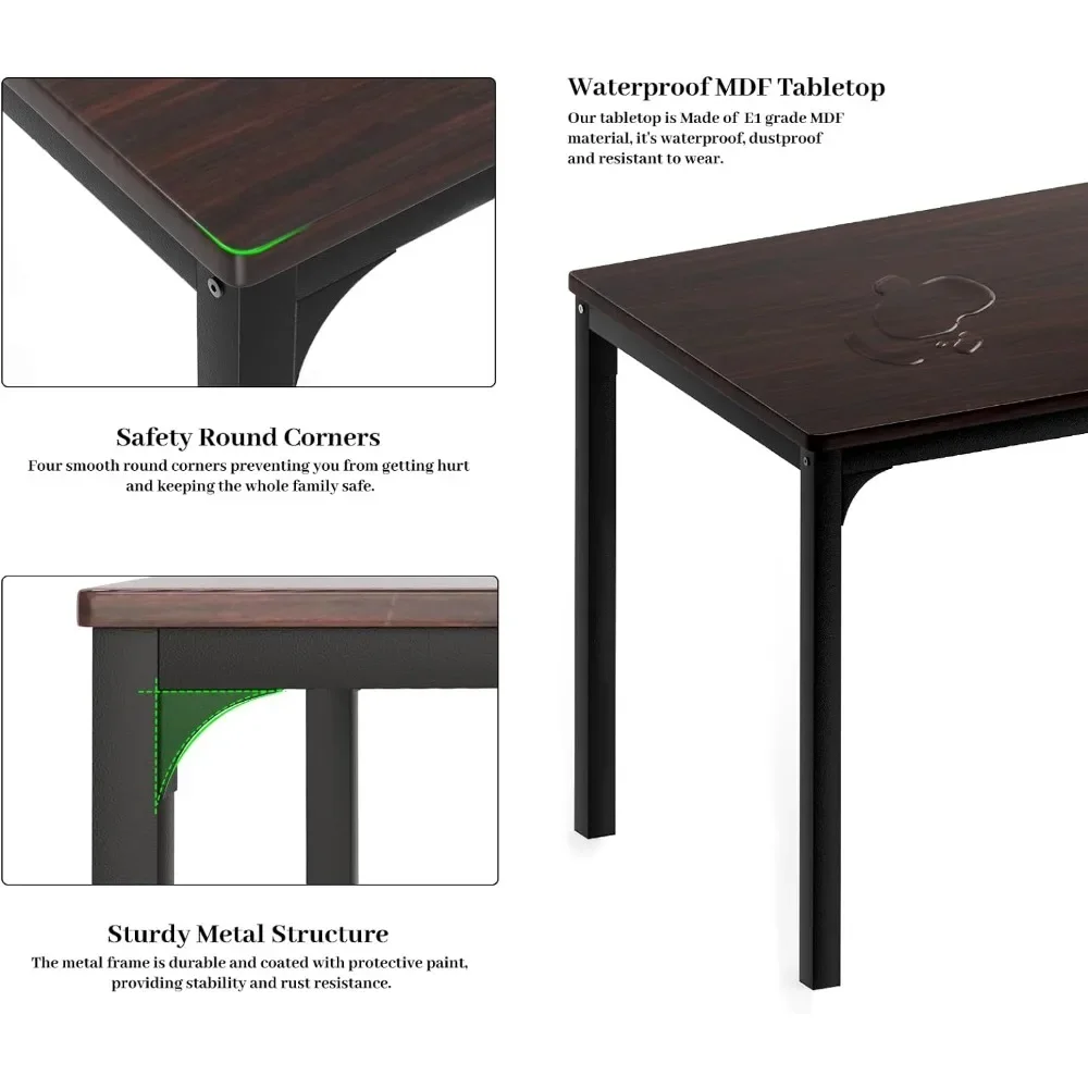 Dining Table Set for 4, Small Kitchen Table and Chairs for Space Saving, 1 Bench with Storage and 2 Chairs with Backrest