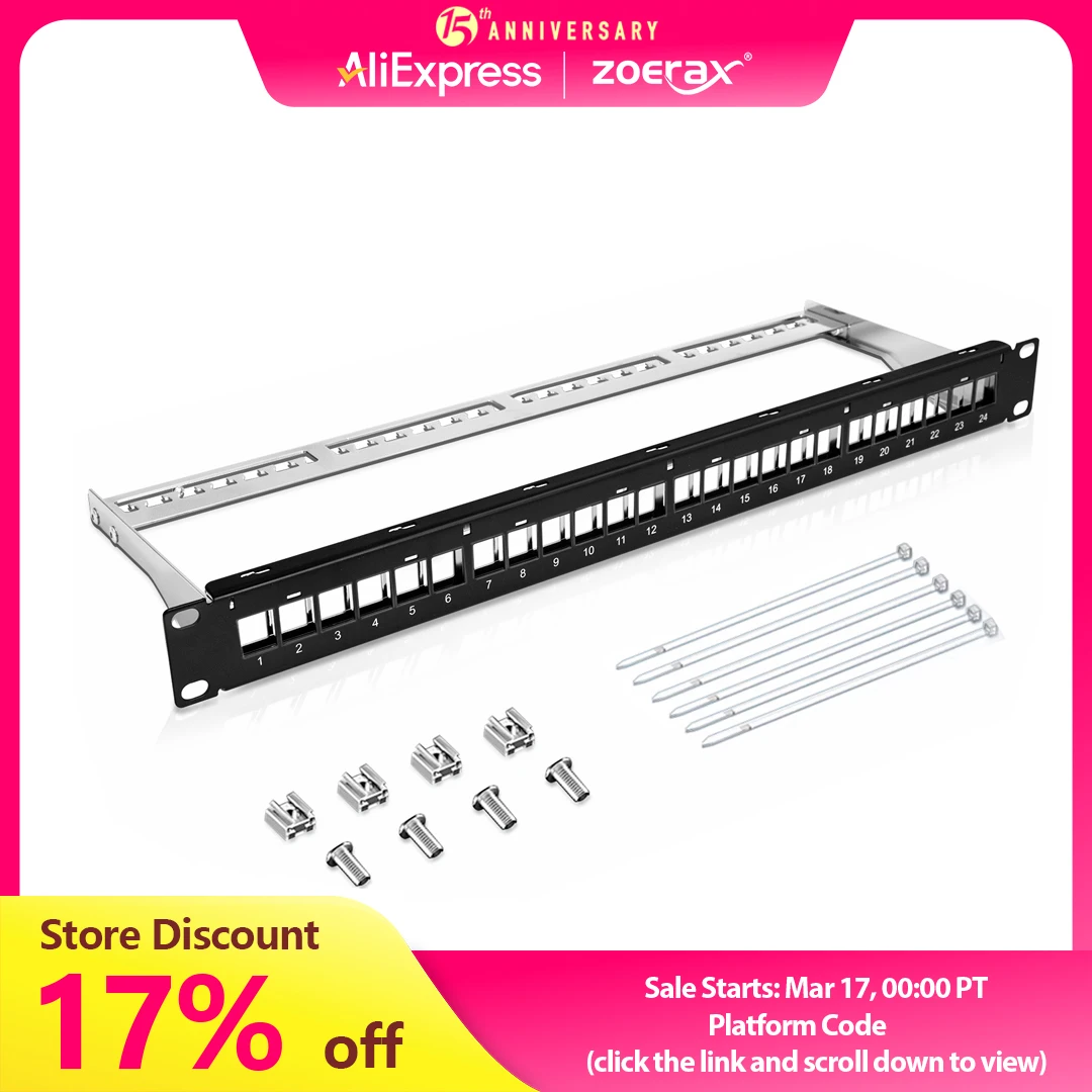 ZoeRax 24 ports RJ45 panneau de brassage Cat6 alimentation à travers, panneau de brassage réseau coupleur 19 pouces, panneau de brassage Ethernet Keystone en ligne