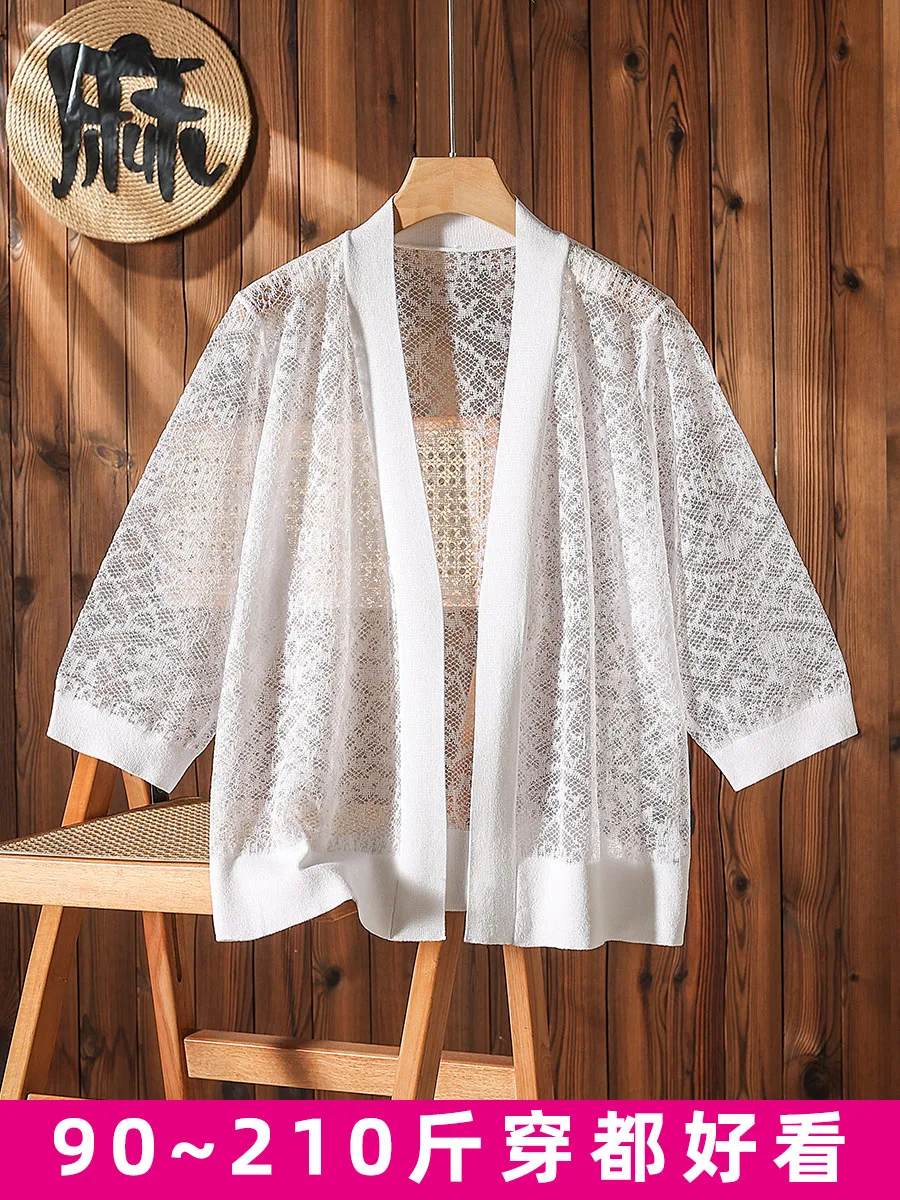 

High Quality Oversized Hollowed Out Short Style Three Quarter Sleeved Cardigan Thin Women's Summer Outerwear Knitted Top Shawl