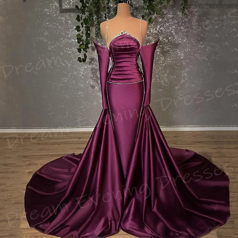 Fascinating Modest Mermaid Generous Women's Evening Dresses Spaghetti Strap Prom Gowns Pleated Formal Party فساتين سعيد شارون