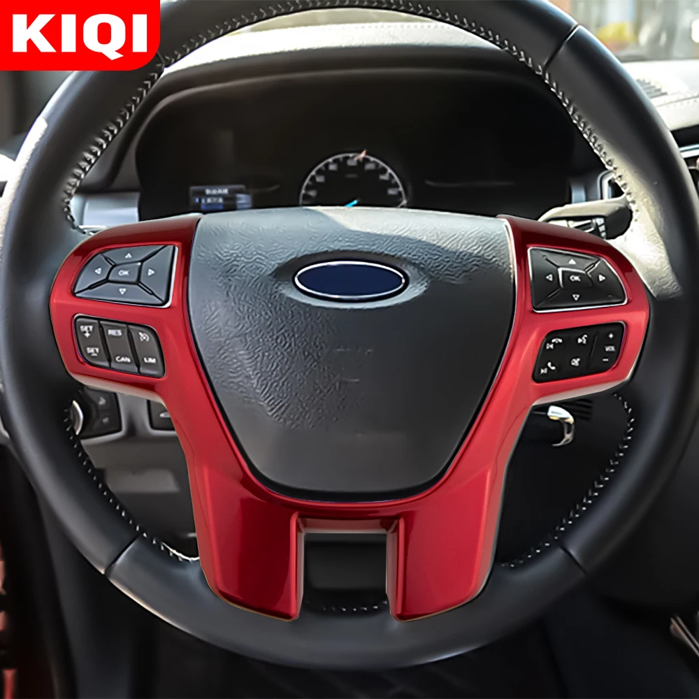 KIQI Car Stickers Fit for Ford Ranger 2015 2016 2017 2018 2019 2020-2022 ABS Steering Wheel Decoration Cover Trim Sticker Acc.