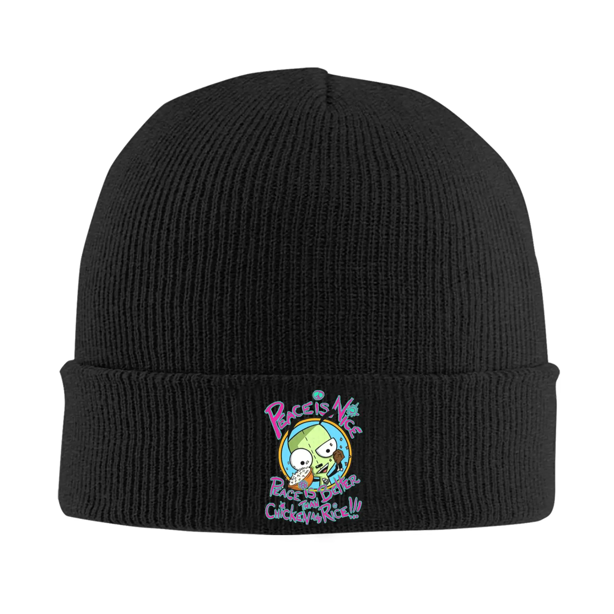 Invader Zim Knitted Hat Women's Men's Beanies Winter Hats Acrylic Peace is Nice Warm Cap