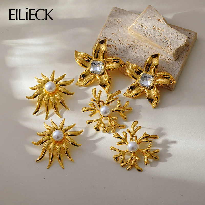 EILIECK нержавеющая сталь 316L, модные серьги-гвоздики с цирконием и жемчугом, металлические серьги-гвоздики с цветком, 2025 г., модные тускнеющие повседневные очаровательные ювелирные изделия для женщин