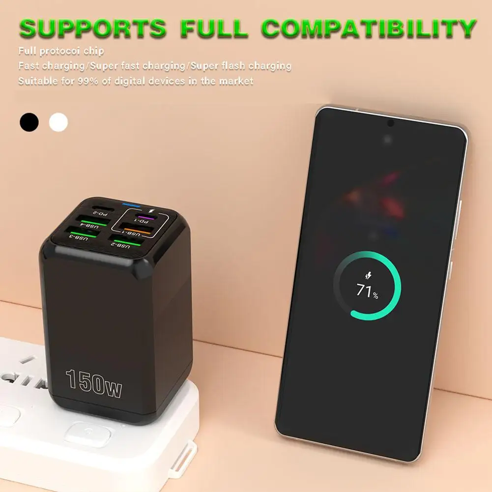 New 150W USB TYPE-C Fast Charger QC3.0 4USB+2PD Multi-Port Fast Charging Head High Quality Wall Adapter For IPhone Android V3A9