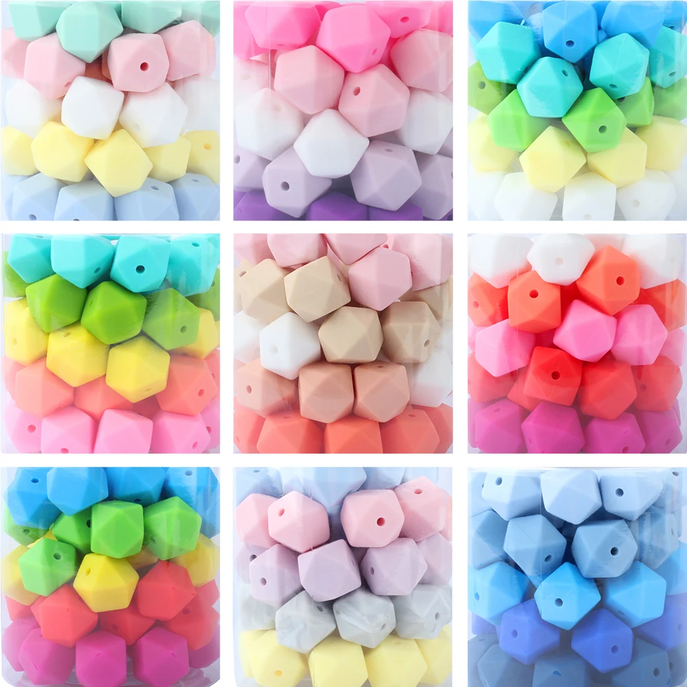 

10pcs Silicone Beads 14mm Hexagon Silicone Beads Focal Loose Beads For Jewelry Making DIY Keychain Bracelets Pen Accessories