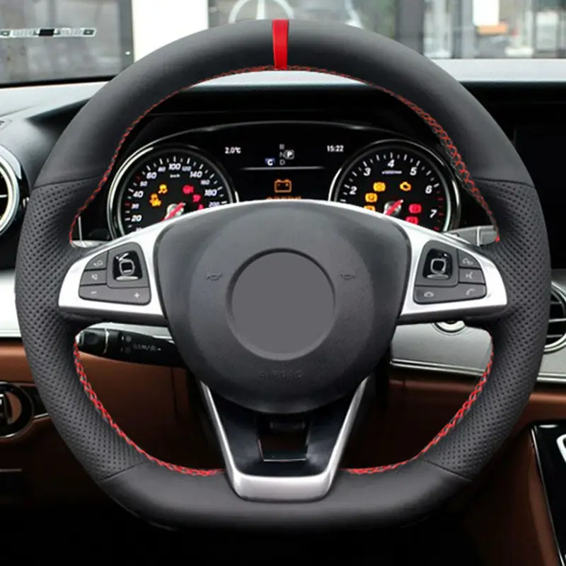 For Mercedes Benz W176 W205 W213 W222 W246 A217 C117 C218 X218 R231 R172 X253 C253 Microfiber Leather Car Steering Wheel Cover