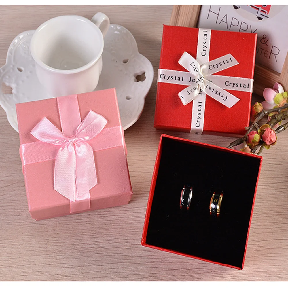 

Square Bow Jewelry Box Bracelet Earrings Ring Storage Box Heaven and Earth Cover Gift Packaging Display Jewelry Organizer