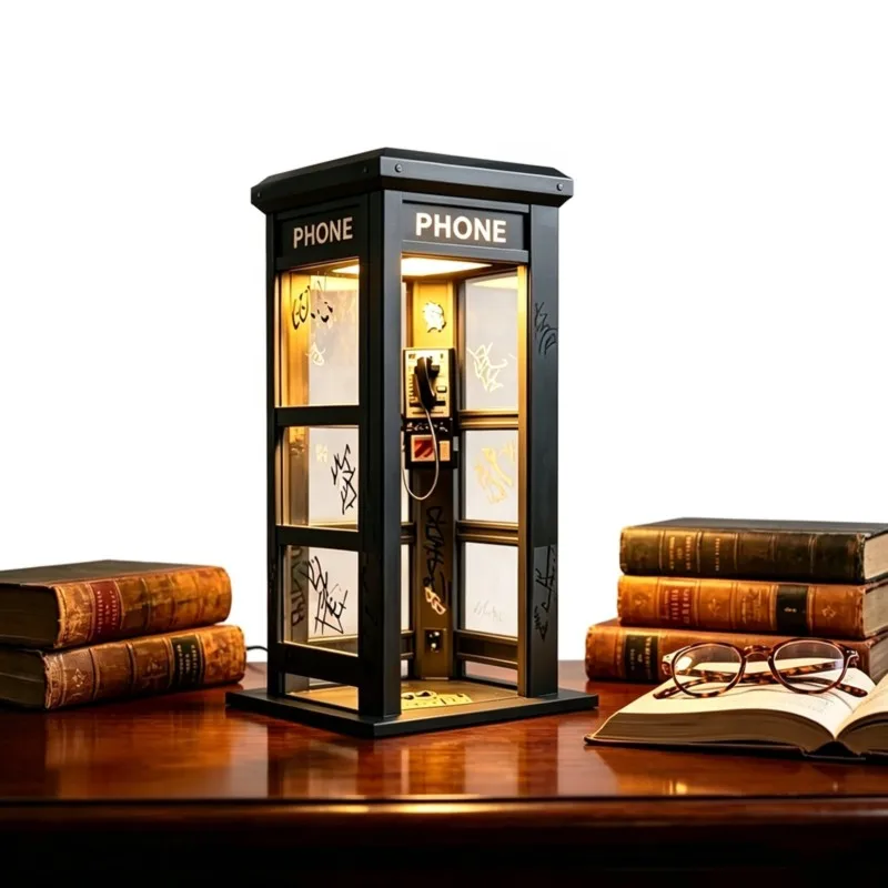 Top Sale Retro Vintage Tall Phonebooth Lamp-For Home Decor, Mini Telephone Booth Ambient Desk Light Classic For Bedroom Unique