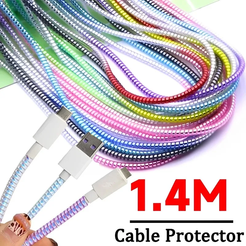 

1.4M Spiral Charger Cable Cord Protector Line Decoration Winder Universal Anti-break Spring Protection Ropes for IPhone Samsung
