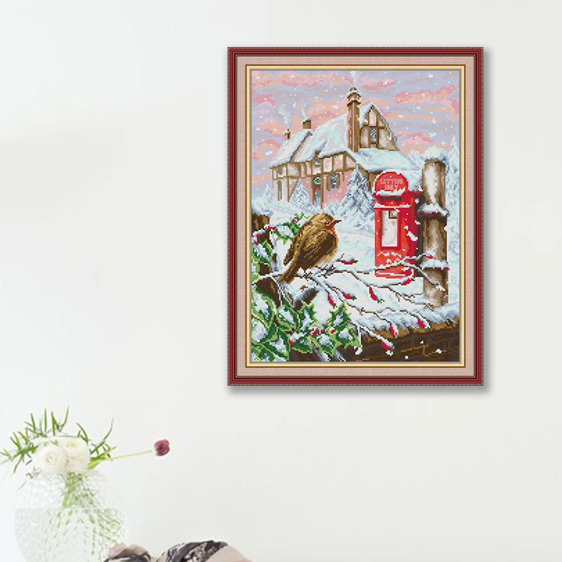 

Joy Sunday Cross Stitch Kit Birds And Mailboxes HD Pattern Aida 16/14/11CT DMC Threads DIY Hand Embroidery Kit Home Decor New