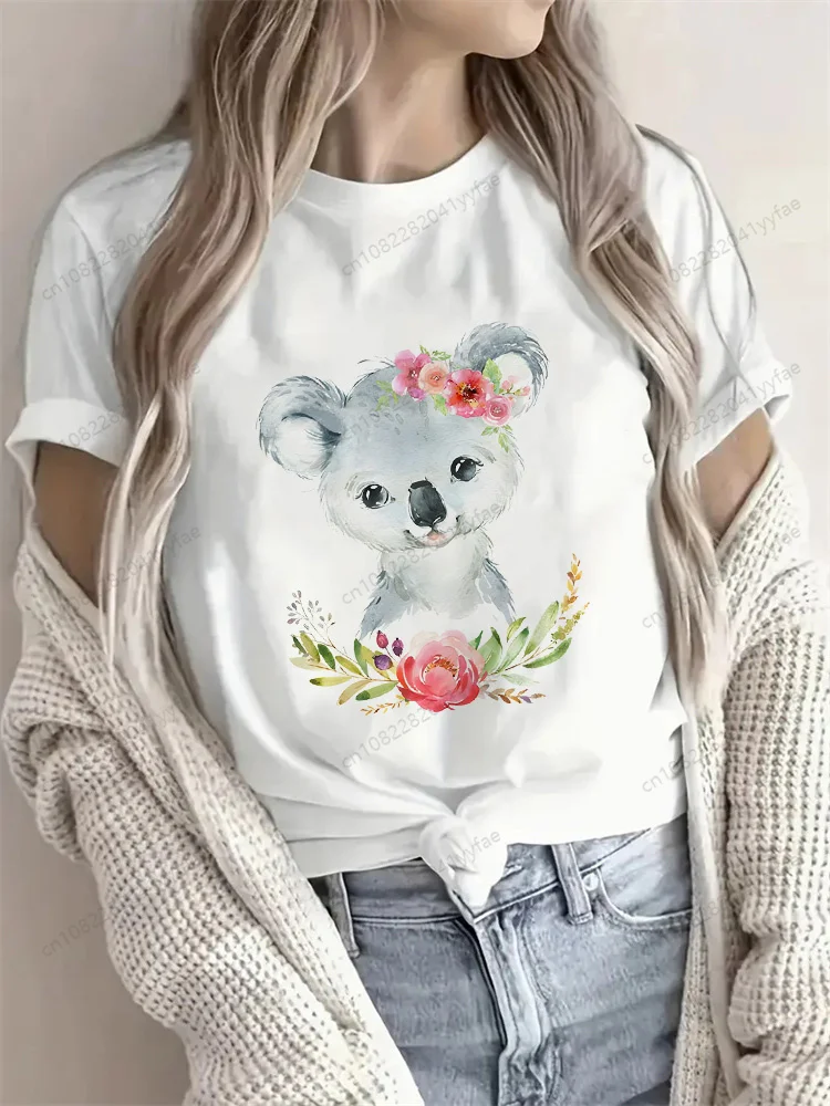 Koala Cute Animal T-Shirt Women Short Sleeve Summer Fashion Tshirt Casual White Fashion Tee Shirt O-Neck Tops