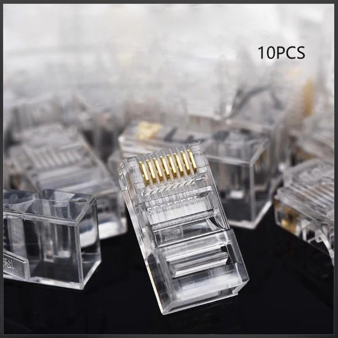 10 PCS RJ45 Conector Rede Modular Plug Cabos Ethernet RJ-45 Cabeças de Cristal