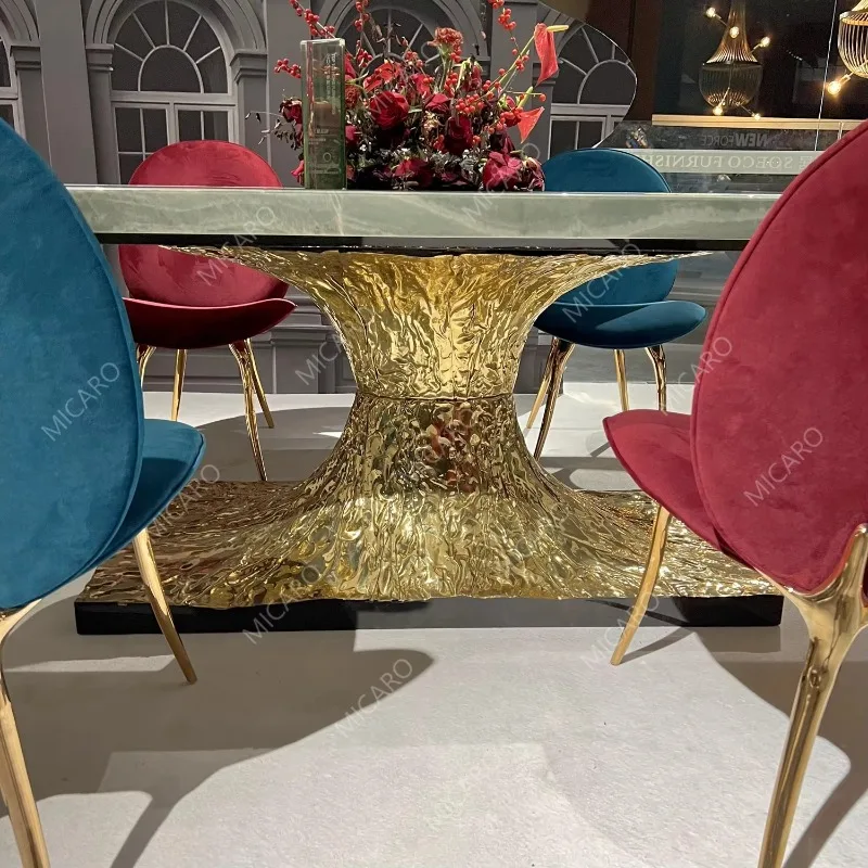 

Luxury Modern Marble Top Brass Dining Table and Chairs Full Complete Dining Room