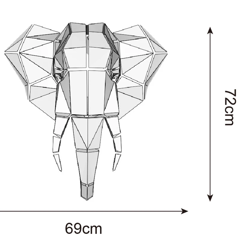 ต่ําโพลีหัวช้างสัตว์กระดาษ Store แขวนผนังตกแต่งฉาก 3D ประติมากรรมกระดาษรูปหลายเหลี่ยมทําด้วยมือ DIY ของขวัญ