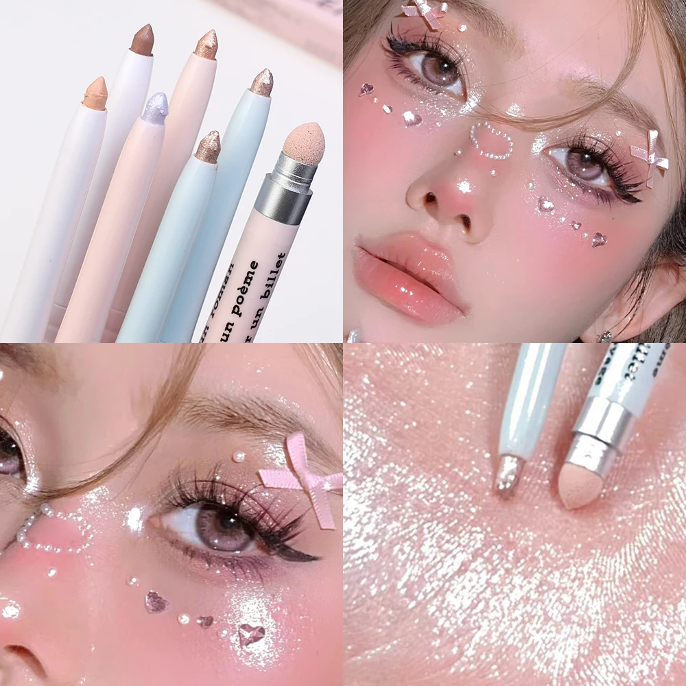 Penna per baco da seta a doppia estremità Dual Pearl Matte Eye Makeup Outline Waterproof Liquid Eye Makeup evidenziatore duraturo cosmetico coreano