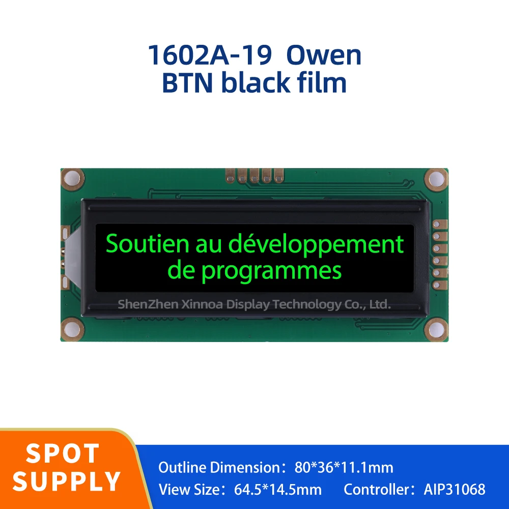 

Multilingual Module 1602A-19 BTN Black Film Green Character Dot Matrix Screen IIC, I2C Serial Port Screen European Serial