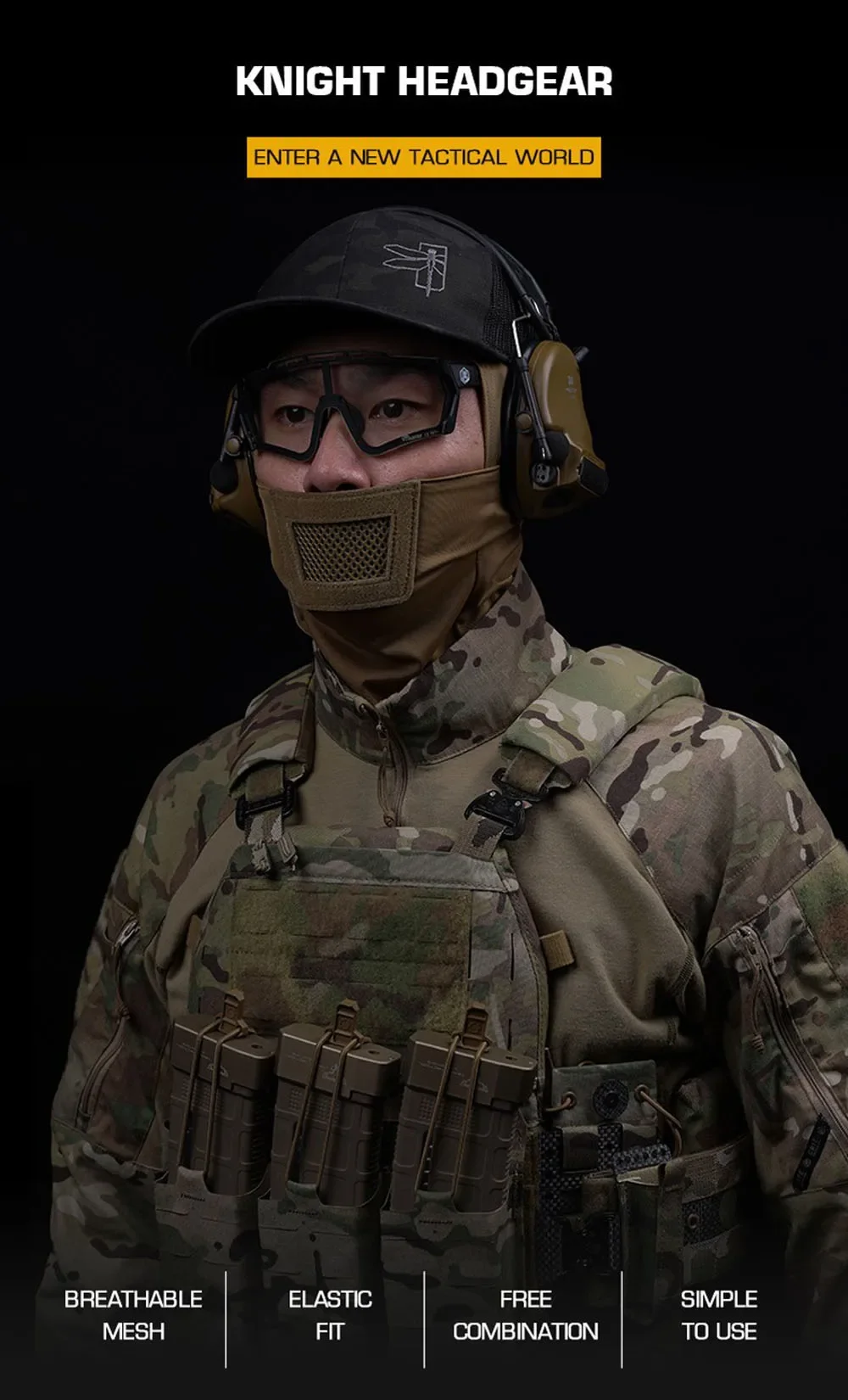 Airsoft-Maske für Herren, Sportmaske, Sturmhaube, Kopfbedeckung, Vollgesichtsschutz, Ritter-Kopfbedeckung für Paintball, Jagd, Sport, Radfahren – Detail 1