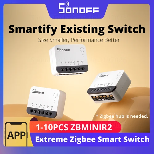 Imagen 1 del producto Interruptor Inteligente Zigbee SONOFF ZBMINIR2, Modo de Relé Desconectable, Control de Interruptor Externo, Funciona con eWeLink, Requiere Zigbee Gateway, 1-4 Piezas