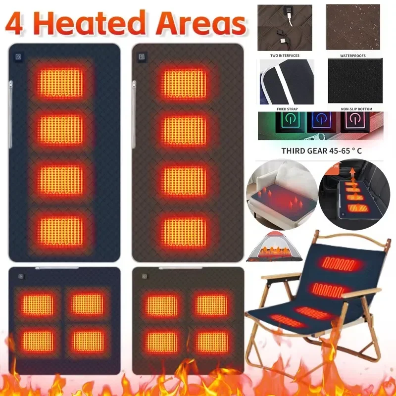 4Areas 8W DC Heated Mat Chair Electric Blanket USB Outdoor Camping Mattress Heated Mat Heating Sleeping Pad Thermal Heating Pads