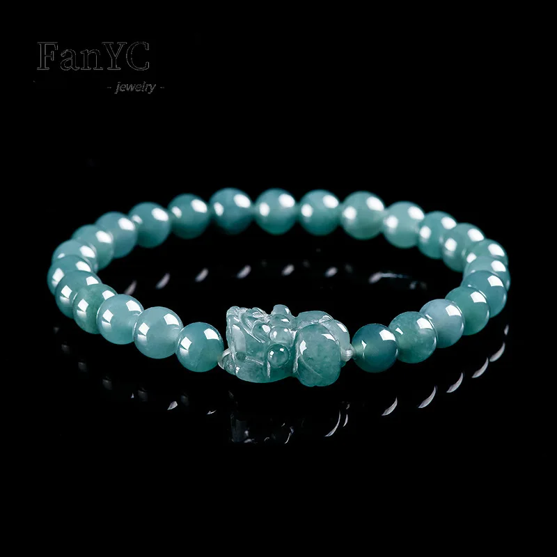 

Natural A-goods Jadeite Blue Water Ruyi PiXiu String Exquisite Fashion Ice Jade Bracelets Men and Women Holiday Gift